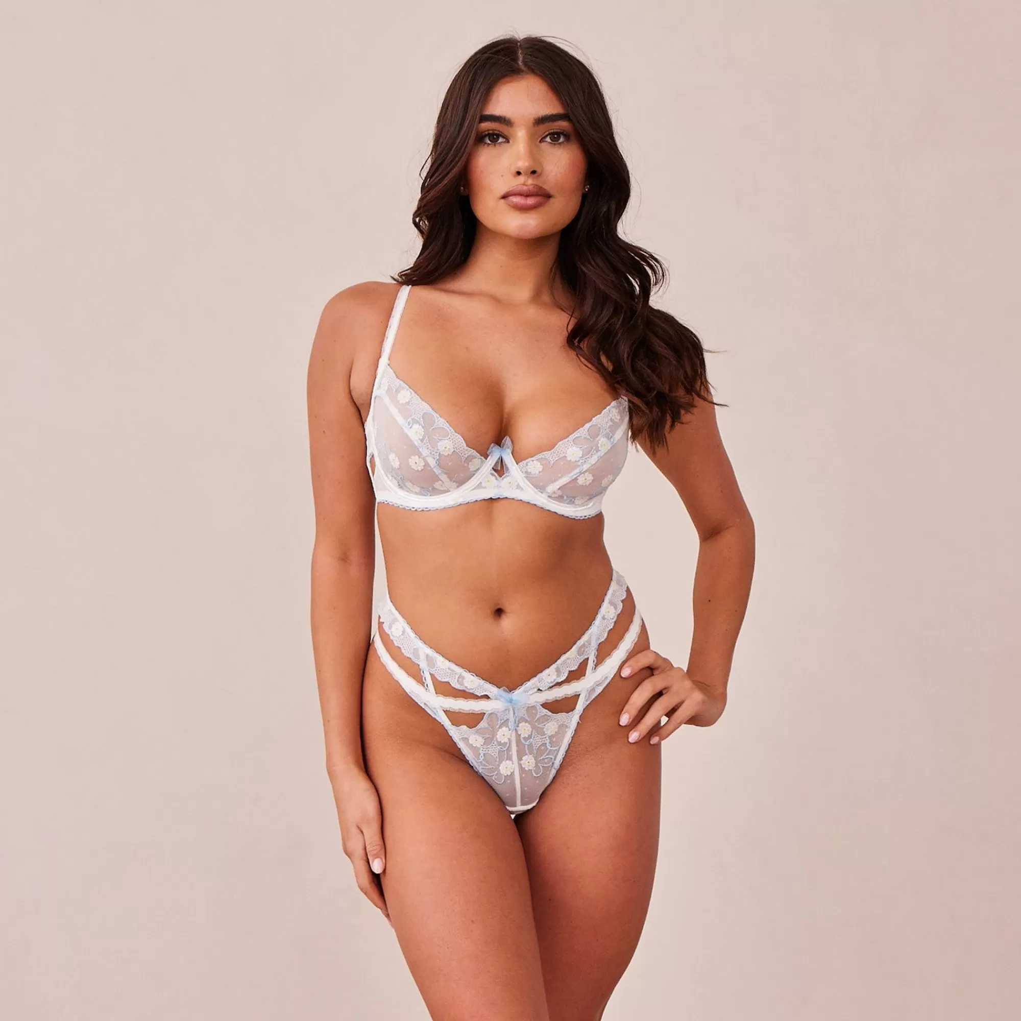 Lounge Underwear Fleur Balcony Soutien-Gorge Blanc Et Bleu Clearance