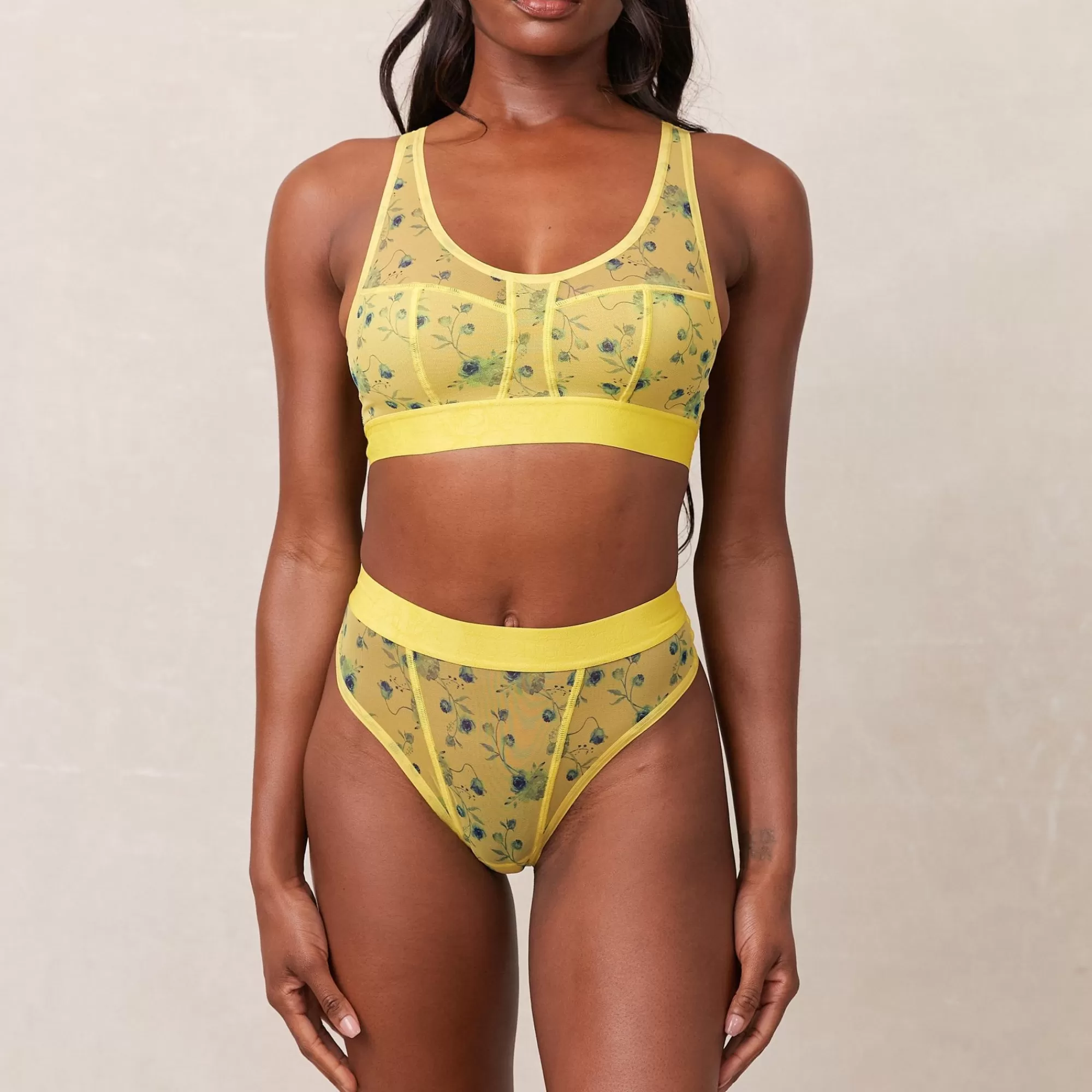 Lounge Underwear Floral Mesh Brassiere Jaune Store