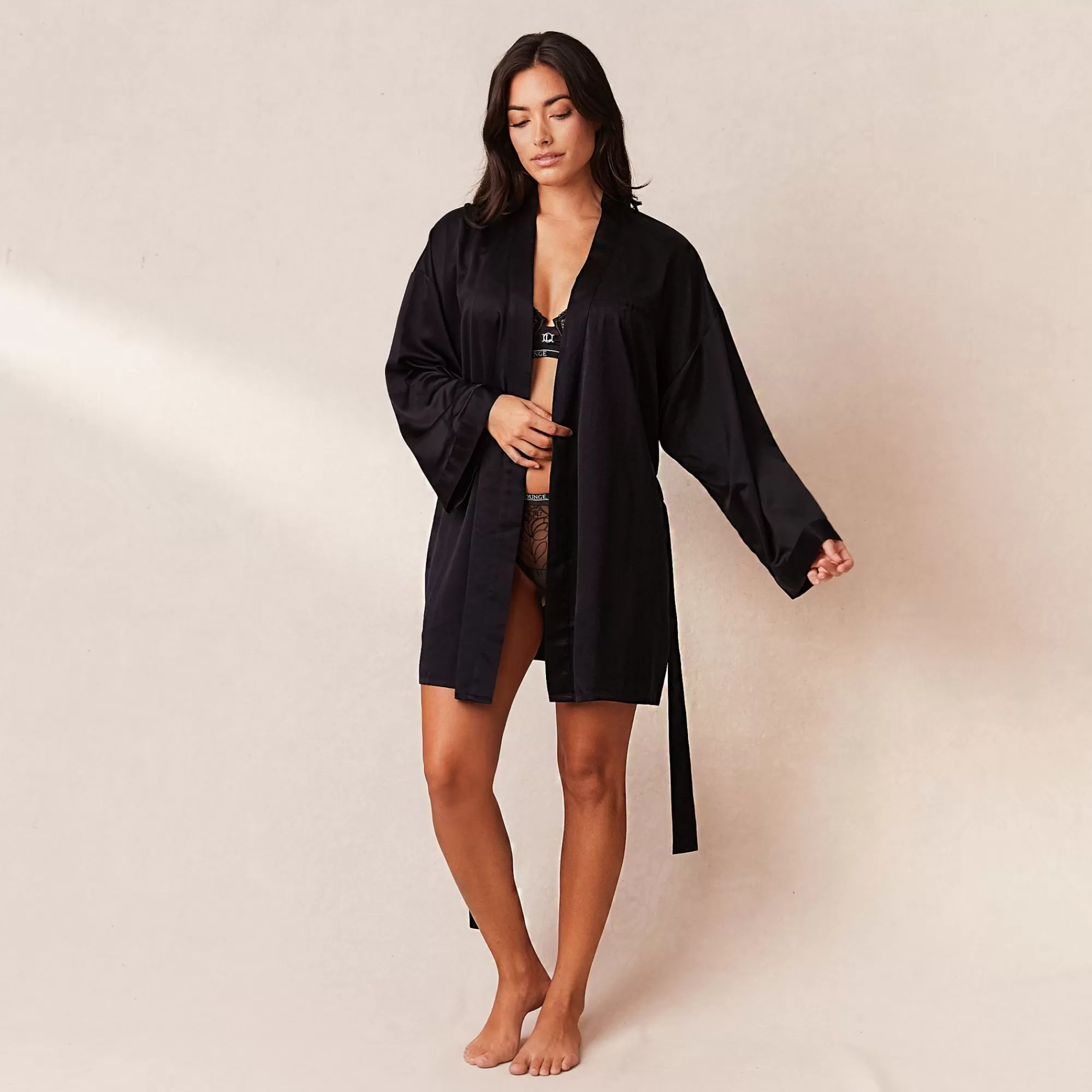 Lounge Underwear Robe De Chambre Signature Satin Noir Cheap